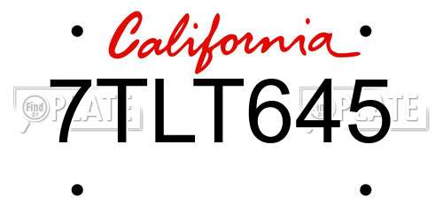 7TLT645 California License Plate