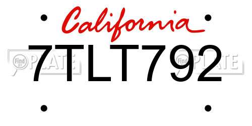 7TLT792 California License Plate