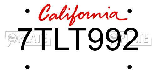 7TLT992 California License Plate
