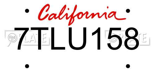 7TLU158 California License Plate