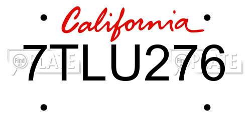 7TLU276 California License Plate