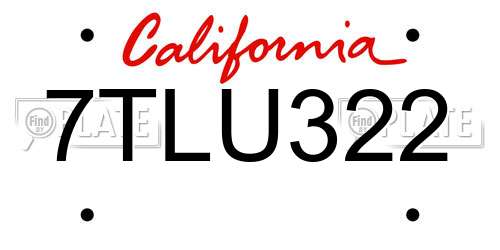 7TLU322 California License Plate