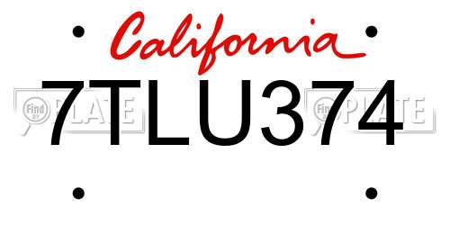 7TLU374 California License Plate