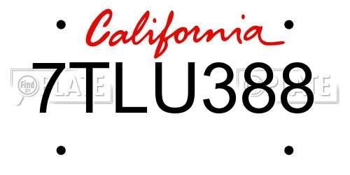 7TLU388 California License Plate