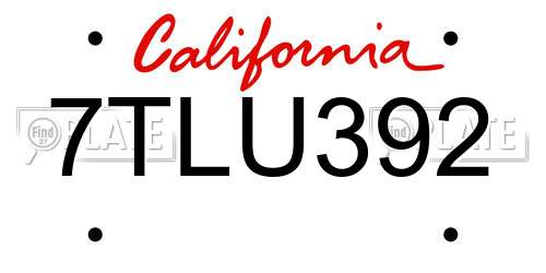 7TLU392 California License Plate