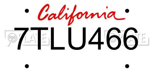 7TLU466 California License Plate