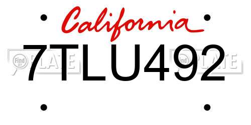 7TLU492 California License Plate