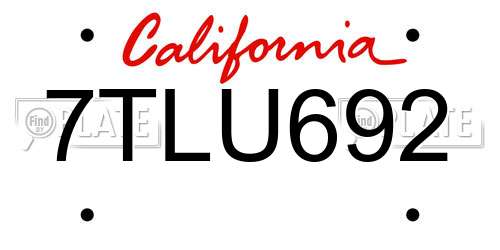 7TLU692 California License Plate