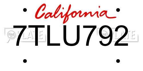 7TLU792 California License Plate