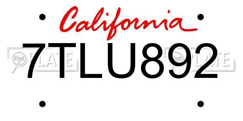 7TLU892 California License Plate