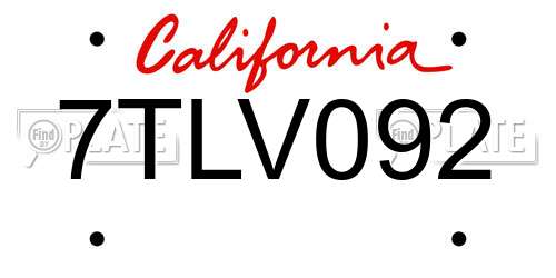 7TLV092 California License Plate