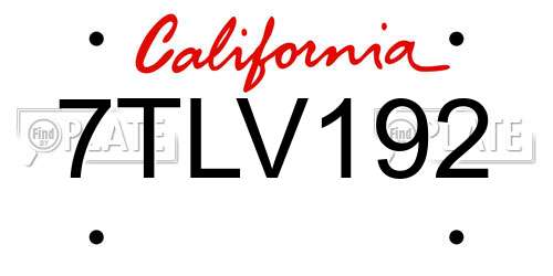 7TLV192 California License Plate