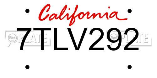 7TLV292 California License Plate