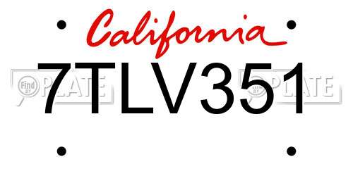 7TLV351 California License Plate