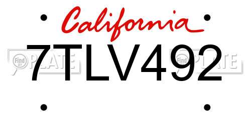 7TLV492 California License Plate