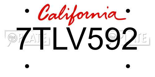 7TLV592 California License Plate