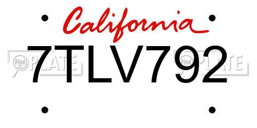 7TLV792 California License Plate