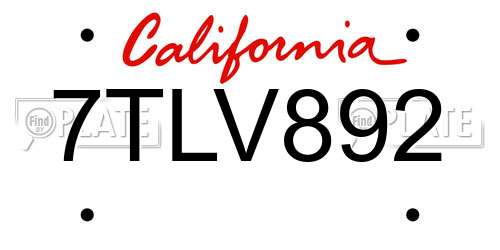 7TLV892 California License Plate