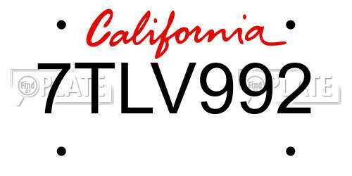 7TLV992 California License Plate