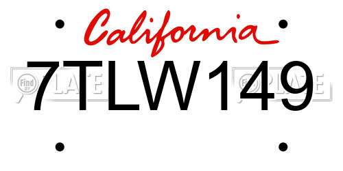 7TLW149 California License Plate
