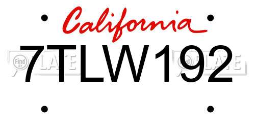 7TLW192 California License Plate