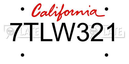 7TLW321 California License Plate