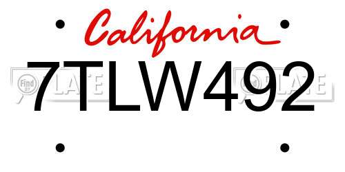 7TLW492 California License Plate