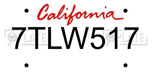 7TLW517 California License Plate