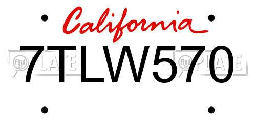 7TLW570 California License Plate
