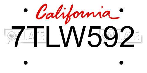 7TLW592 California License Plate