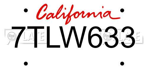 7TLW633 California License Plate