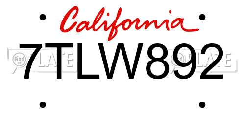 7TLW892 California License Plate