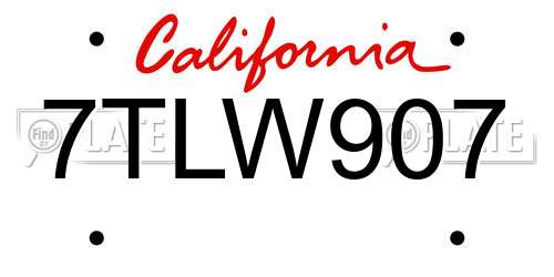 7TLW907 California License Plate