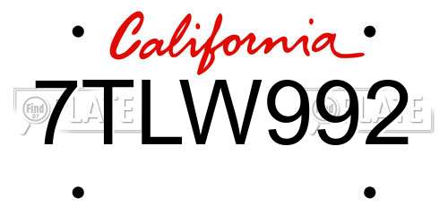 7TLW992 California License Plate