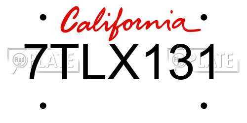 7TLX131 California License Plate
