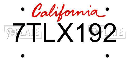 7TLX192 California License Plate