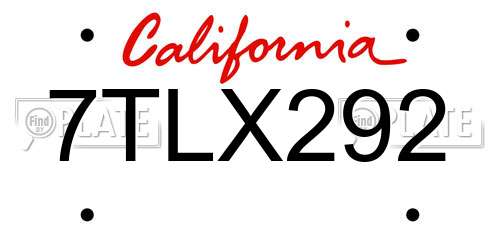 7TLX292 California License Plate