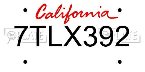 7TLX392 California License Plate