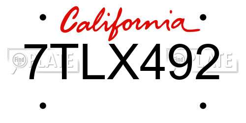 7TLX492 California License Plate