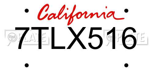 7TLX516 California License Plate