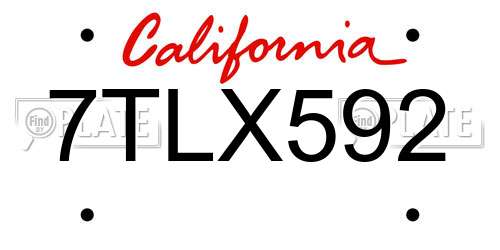 7TLX592 California License Plate