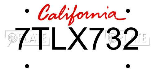 7TLX732 California License Plate