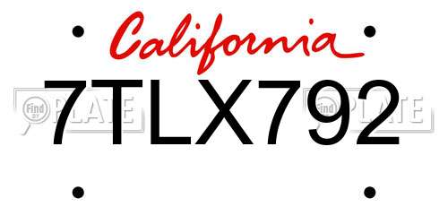 7TLX792 California License Plate
