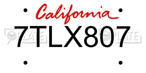 7TLX807 California License Plate