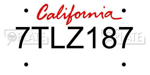 7TLZ187 California License Plate