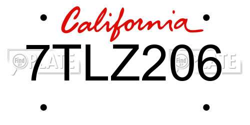 7TLZ206 California License Plate