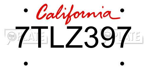 7TLZ397 California License Plate