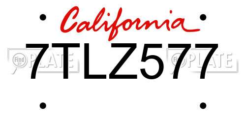 7TLZ577 California License Plate