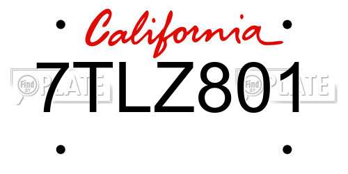 7TLZ801 California License Plate