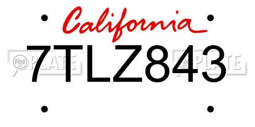 7TLZ843 California License Plate